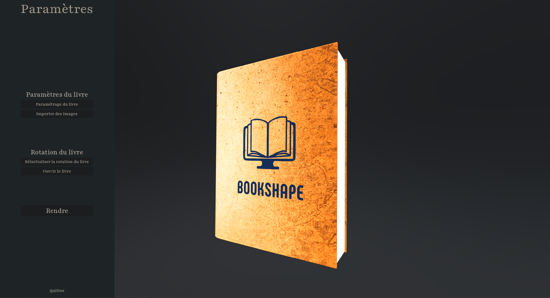 Interface du logiciel BookShape